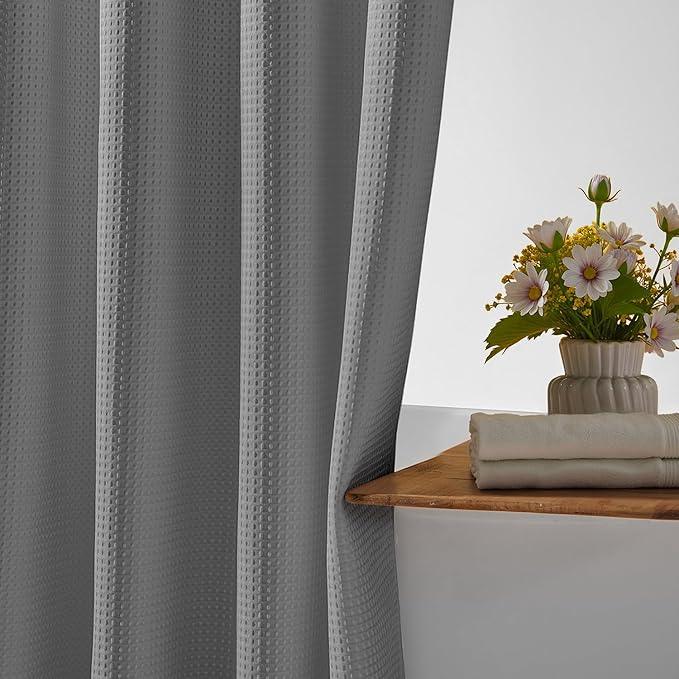 River Dream Stall Heavyweight No Hooks Required Dotted Waffle Weave Shower Curtain with Snap in Liner - 36W x 74H,Hotel Grade,Spa Like Bath Curtain,Gray - ModernBath