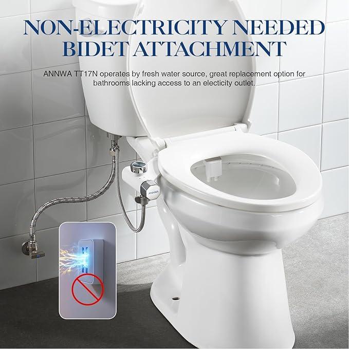 ANNWA Non-Electric Bidet Attachment for Toilet Seat, Daul Clean Nozzles 3 Modes Adjustable Water Pressure Ultra-Slim Bidet Toilet Seat Attachment with Pressure Controls Feminine/Posterior Wash(TT17N) - ModernBath