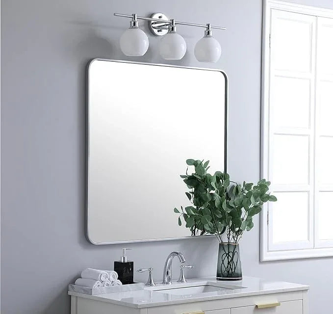 ARS Concepts Aura, Soft Corner Metal Rectangular Mirror 36X36 Inch in, Modern, Silver - ModernBath