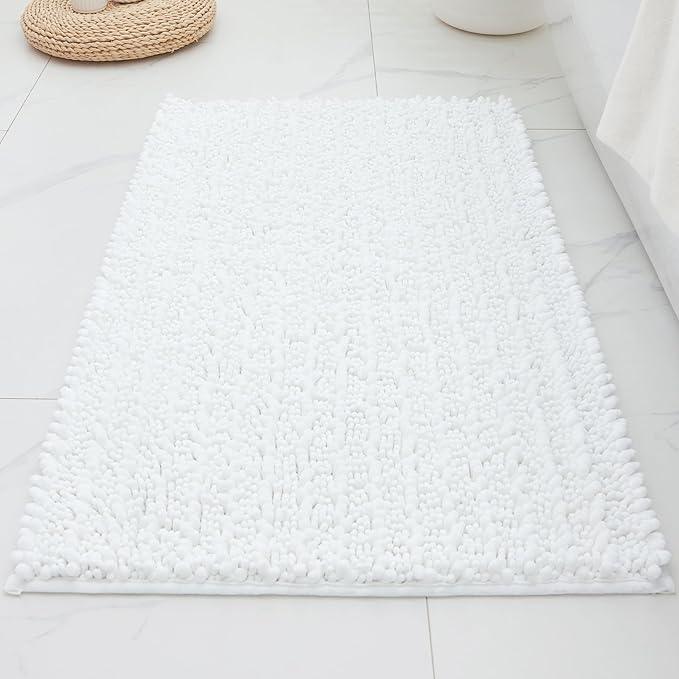 ILANGO Bathroom Rugs White 32x20,Extra Soft Absorbent Chenille Bath Rugs,Thick Non-Slip Shaggy Bath Mat,Machine Washable Quick Dry Bath Mats for Bathroom Floor, Tub, Shower Accessories - ModernBath