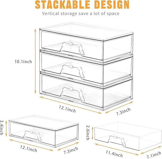 5 Pack Makeup Organizer Stackable, 12.1''L Bathroom Organizer and Storage Acrylic Undersink Drawer Organizer, Cosmetics and Beauty Supplies,Clear Plastic Storage Bins for Vanity,Pantry,Cabinet,Kitchen - ModernBath