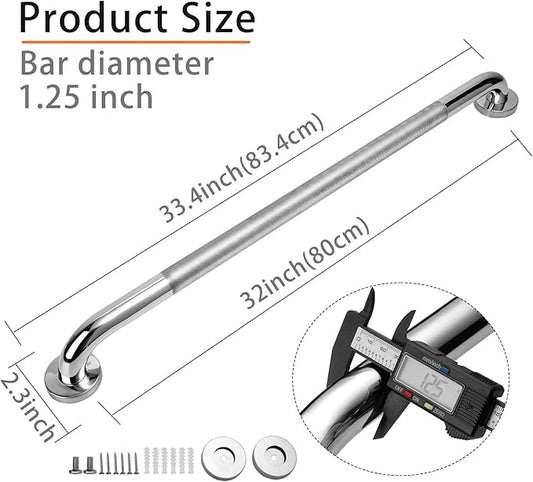 Rackickyer Shower Grab Bar, 2 Pack 32 Inch Bathroom Grab Bar, 1.25" Diameter 304 Stainless Steel Anti-Slip Grab Bars for Bathtubs and Showers, Handicap Shower Grab Bar for Seniors Elderly