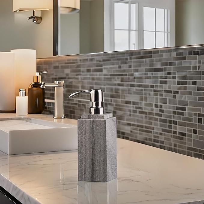Hand Liquid&Lotion Soap Dispenser Pump Bottle Natural Marble for Kitchen Bathroom Countertop Laundry Room Holds Dish Soap Shampoo Laundry Liquid Shower Gel (Grey Sand) - ModernBath