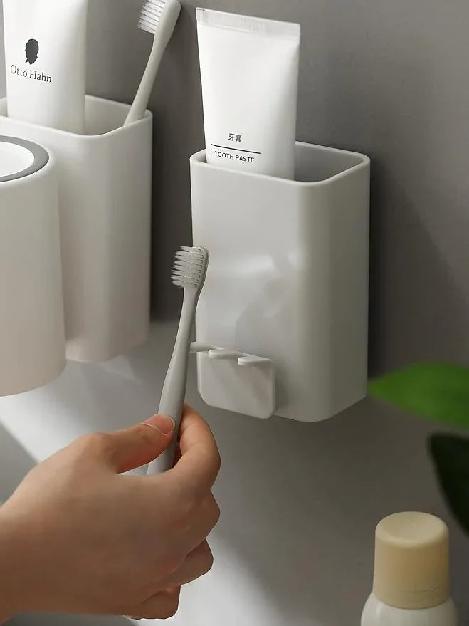 FLAUVEL Wall-Mounted Toothbrush and Toothpaste Holder - Self-Draining Design, Easy Installation, Space-Saving, White (Single - One Normal Cup) - ModernBath
