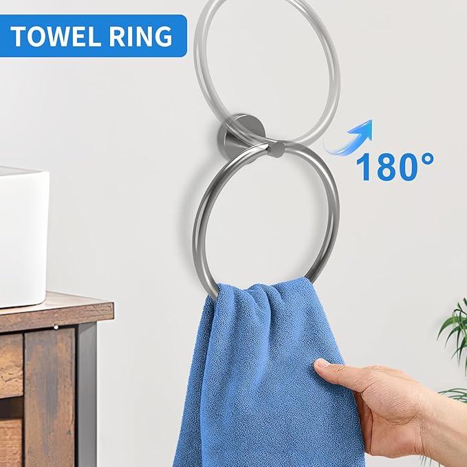 Brushed Nickel Bathroom Accessories, Bathroom Hardware Set, SUS304 Stainless Steel Bathroom Towel Holder Set, 16 Inch Towel Bar Set 5 Pcs, 2 Towel Hooks, Toilet Paper Holder, Towel Ring - ModernBath