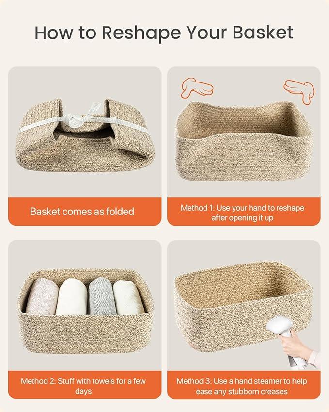 Small Woven Basket, 13.5 x 9.5 x 5 Inches, Storage Basket for Organizing, Cute Small Rope Shelf Closet Cube Storage Bins Baskets for Shelves, Dog Toy Gift Baskets Empty, 3 Packs, Mixed Brown - ModernBath