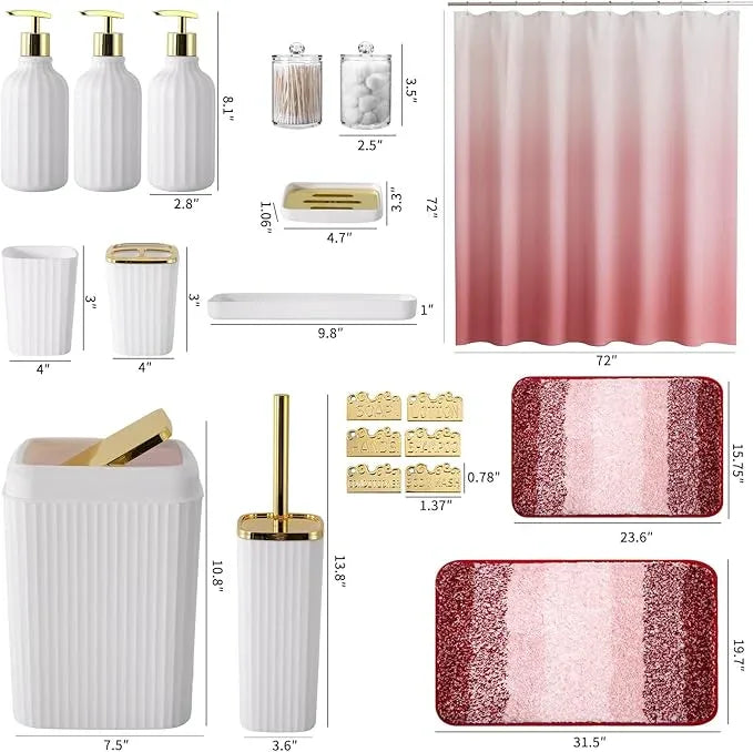 WSBArt 32PCS Bathroom Set Bathroom Sets with Shower Curtain and Rugs Gold Bathroom Accessories,Shower Curtain Set,Bathroom Rug Set with Bathroom Trash Can - ModernBath