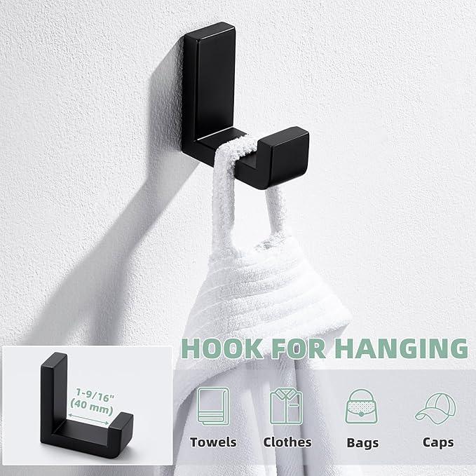 APLusee Robe Towel Hook, SUS 304 Stainless Steel Modern L Shape Practical Coat Hook, Utility Shower Towel Hanger for Bathroom Kitchen Home Storage (Matte Black) - ModernBath