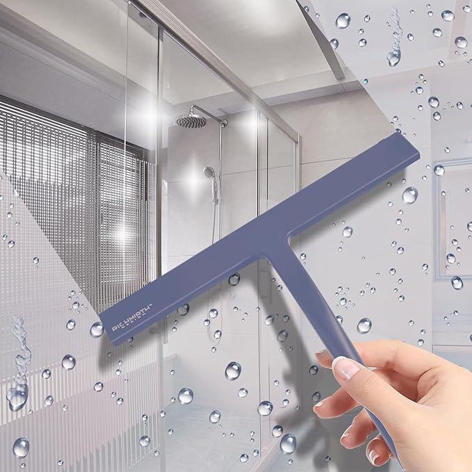 Squiggy for Shower Glass, Richmirth 9" Shower Glass Cleaner Squeegee Silicone Shower Squeegee for Bathroom Mirror Tiles Car Window - Blue - ModernBath