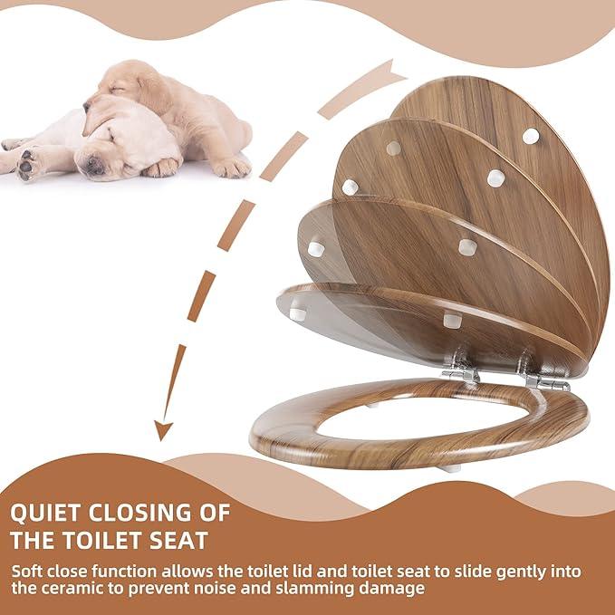 Elongated Toilet Seat Molded Wood Toilet Seat with Quietly Close and Quick Release Hinges, Easy to Install also Easy to Clean by Angol Shiold (Elongated, Natural) - ModernBath