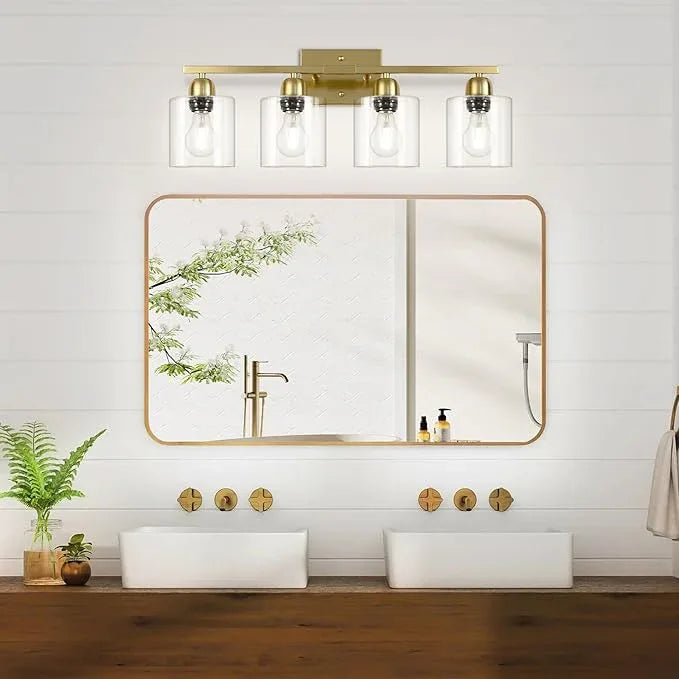 FAISHILAN Modern Brushed Gold 4 Light Bathroom Light Fixtures, 24 inch Vanity Lights for Bathroom with Clear Glass, Bathroom Vanity Light for Mirror Kitchen Living Room Hallway Cabinet Porch - ModernBath