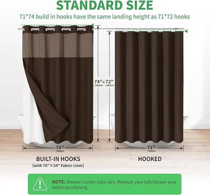 eachope No Hooks Needed Linen Textured Shower Curtain with Snap-in Fabric Liner Set,Hotel Luxury Decor Shower Curtains for Bathroom with Mesh Top Window,Waterproof & Washable,71Wx74H,Brown - ModernBath
