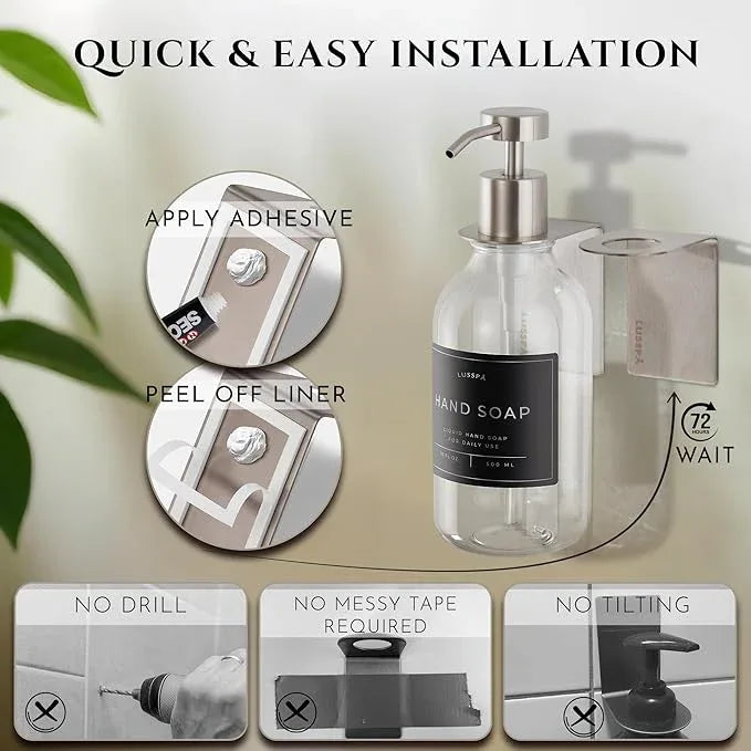 Shampoo & Conditioner Dispenser - Shower Soap Dispenser Wall Mounted - 16.9 Oz Plastic Bottle with Pump & Holder - Shampoo Dispenser - Shower Dispenser Chamber No Drill (1 X Clear/Silver) - ModernBath