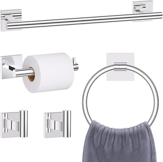 Chrome Towel Bar Bathroom Hardware Accessories Set, 5 Pieces Toilet Paper Holder Towel Holder Set, 23.6 Inch Stainless Steel Towel Racks for Bathroom Wall Mounted - ModernBath