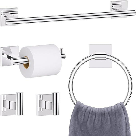 Chrome Towel Bar Bathroom Hardware Accessories Set, 5 Pieces Toilet Paper Holder Towel Holder Set, 23.6 Inch Stainless Steel Towel Racks for Bathroom Wall Mounted - ModernBath