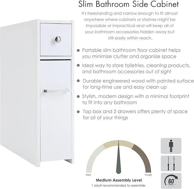 Spirich Slim Bathroom Storage Cabinet, Free Standing Toilet Paper Holder, Bathroom Cabinet Slide Out Drawer Storage, White - ModernBath