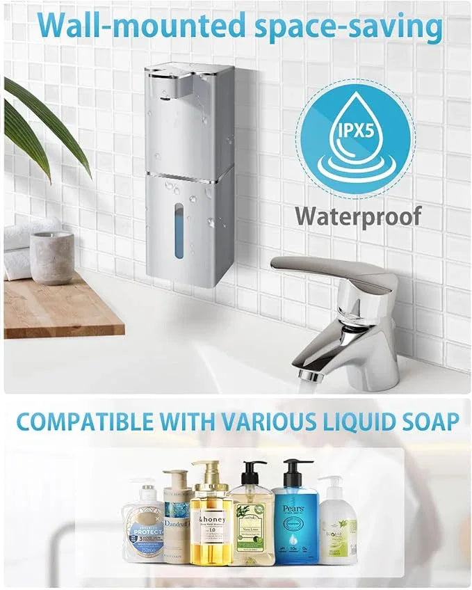 JEMISUN Automatic Liquid Soap Dispenser Touchless Soap Dispenser 380ml/12.8oz Rechargeable, Wall Mounted,4 Levels Adjustable Auto Soap Pump for Bathroom Kitchen Dish Soap - ModernBath