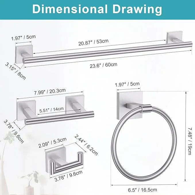 Brushed Nickel Bathroom Hardware Towel Bar Set, 5 Pieces Double Dase Toilet Paper Holder Bathroom Hardware Set, 23.6 Inch Stainless Steel Towel Racks for Bathroom Wall Mounted - ModernBath