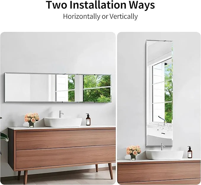 KOCUUY Frameless Full Length Mirror, 48" x 12" Beveled Bathroom Vanity Mirror, Large Rectangle Wall Mirror with Beveled Edge, Tempered Glass, Horizontal/Vertical - ModernBath
