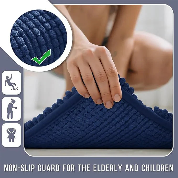 Yimobra Bathroom Rug Mat 44 x 24, Non Slip and Super Absorbent Bath Mat,Machine Washable Quick Dry,Ultra Plush Chenille Shower Rugs for Bathroom Floor Sink Tub and Shower Outside,Navy Blue - ModernBath