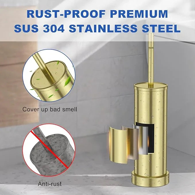 304 Stainless Steel Toilet Brush and Holder Set, Toilet Bowl Brush and Holder, Heavy Duty with Long Handle, Removable Inner Bowl and Splash Protection for Bathroom - ModernBath