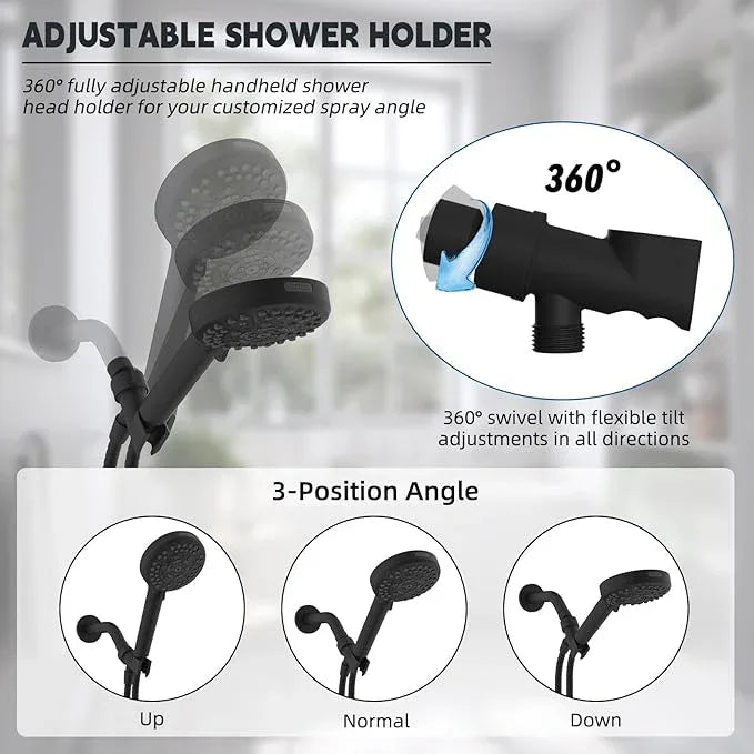 Hibbent Universal All Metal Handheld Shower Head Holder, Adjustable Solid Brass Shower Wand Holder, 2 Size Shower Bracket Holes for Bathroom, Fits All Showerhead Hoses & Shower Arm, Matte Black - ModernBath