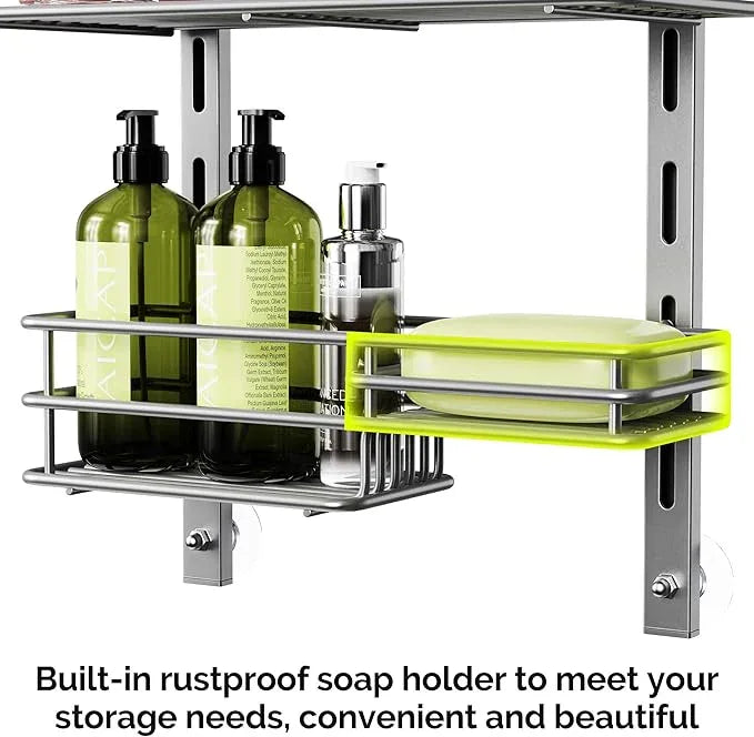Orimade Shower Caddy Adjustable Height 4 Tier Silver,Bathroom Hanging Over the Door Organizer Shelf Rustproof with 4 Hooks,Shower Basket with Soap Holder and Suction Cup - ModernBath