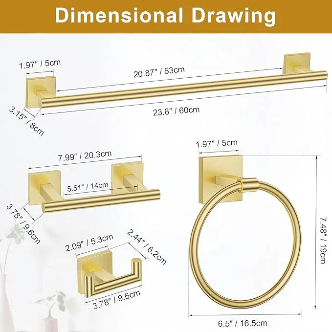 Brushed Gold Towel Bar Set, 5 Pieces Double Dase Toilet Paper Holder Bathroom Hardware Set, 23.6 Inch Stainless Steel Towel Racks for Bathroom Wall Mounted - ModernBath