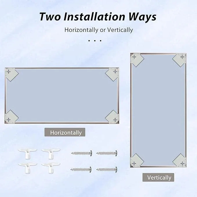 Bonverre 24x30 Inch Pewter Bathroom Mirror for Wall, Aluminum Frame Rectangle Rectangular Vanity Mirror, Modern Large for Bedroom, Living Room, Horizontal or Vertical - ModernBath