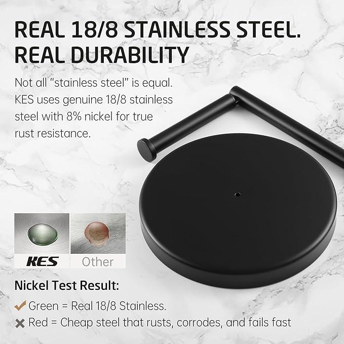 Extra High Toilet Paper Holder Stand with Weighted Base for 6 Rolls, KES 25" H Black Free Standing Toilet Paper Holder with Reverse, 18/8 Stainless Steel, BPH290B-BK - ModernBath