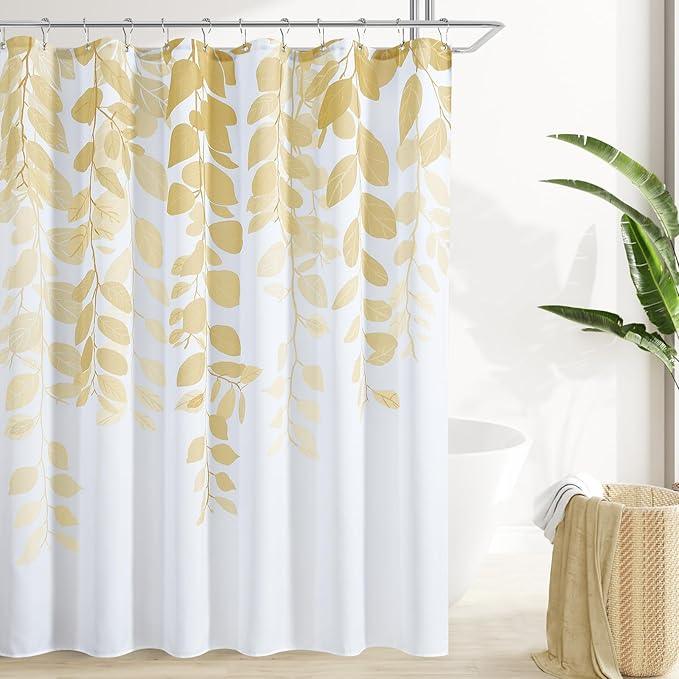 BOODII Gold Shower Curtain for Bathroom Botanical Eucalyptus Nature Eucalyptus Shower Curtain Set Floral Leaves Waterproof Bathroom Bath Curtains with Hooks 72x72 - ModernBath