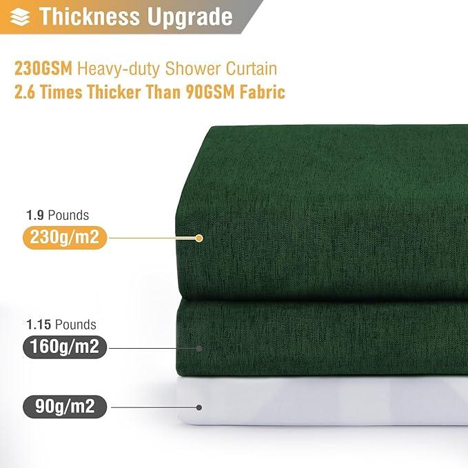 BTTN Extra Wide Shower Curtain - 108x72 Inch Linen Textured Waterproof Fabric Shower Curtain Set with 18 Plastic Hook, Large Modern Farmhouse Cloth Bathtub Shower Curtains for Bathroom - Emerald Green - ModernBath