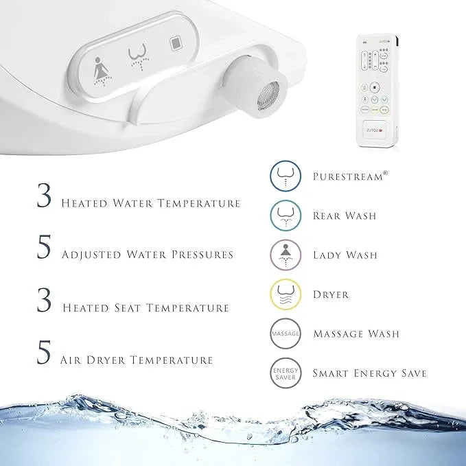 Lotus Bidet ATS-2000 Elongated, Premier Class, Purestream Function(Constipation Relief) Heated Seat With Wireless Remote Control, Unlimited Warm Water, Warm Air Dryer, Made in Korea - ModernBath