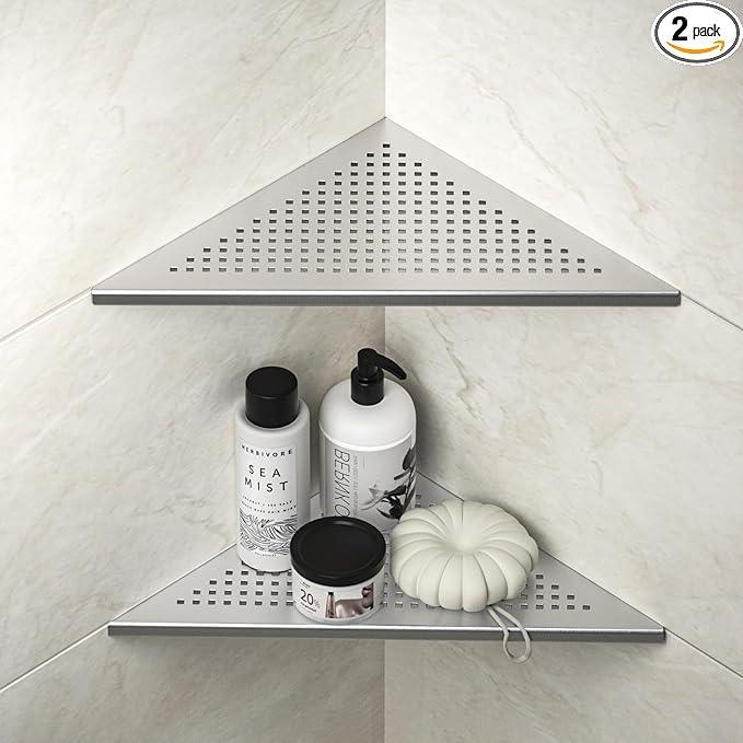 Corner Shower Shelves, 12" Brushed 304 Stainless Steel Recessed Shelf for Bathroom, Grout in Shelf for Tiled Wall, 2 Pack Large Size - ModernBath