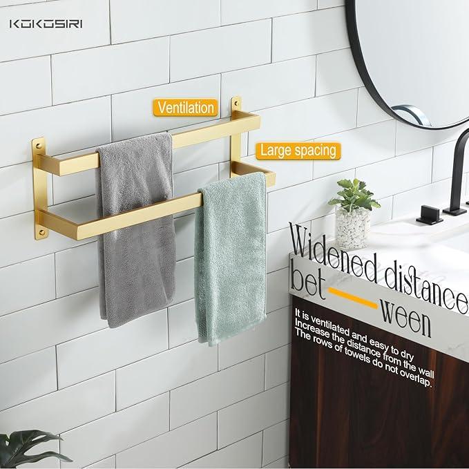 KOKOSIRI Bath Towel Bars 20-Inch Bathroom 2-Tiers Ladder Brushed Gold Towel Rails Towel Holders Wall Mounted Towels Shelves Rack Stainless Steel, B5008BG-L20 - ModernBath