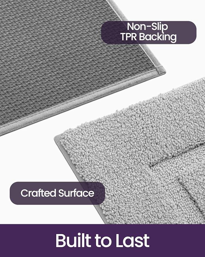 DEXI Bathroom Rugs 24x16, Washable Non Slip Bath Mat for Shower Floor, Absorbent Quick Dry Bathmat with Rubber Backing, Ultra Soft Plush Carpet for Tub, Light Grey - ModernBath