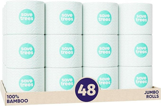 Save Trees Bamboo Toilet Paper - 48 Rolls Of Septic Safe Organic Toilet Paper- 3-ply, 300 Sheets Per Roll - PFAs Free, FSC Certified, Plastic & Chemical Free - For Home, Boat & RV Use - ModernBath