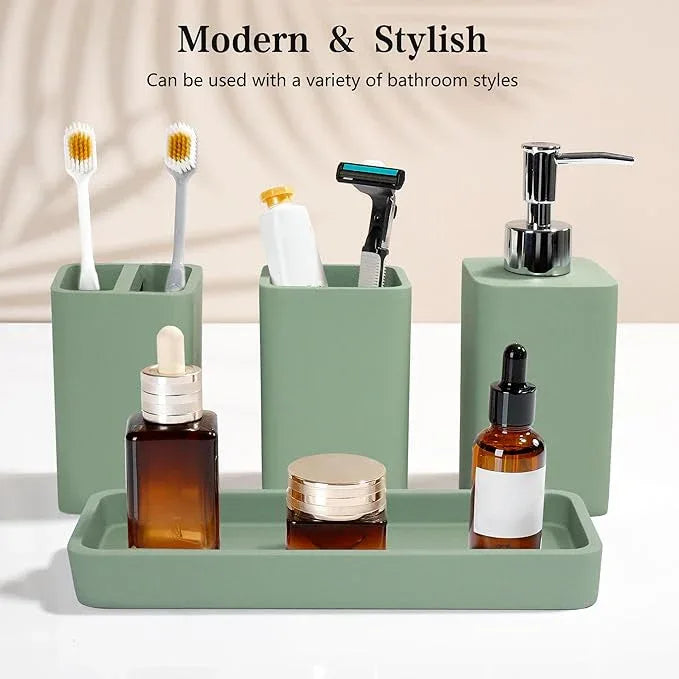 YMXYJM Bathroom Accessories Set, 4 Pcs Bathroom Accessory Set, Soap Dispenser, Toothbrush Holder, Qtip Holder Set, Bathroom Sets Complete, Bathroom Sink Set for Modern Home Decor,Green - ModernBath