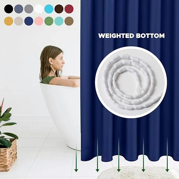 Biscaynebay Hotel Quality Fabric Shower Curtain Liners 72 Inch by 72 Inch, Navy Water Resistant Bathroom Curtains, Rust Resistant Grommets Weighted Bottom Hem Machine Washable - ModernBath