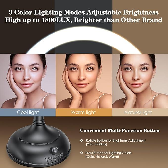 VESAUR Professional 8.5" Lighted Makeup Mirror, 1X/10X Double Sided HD Undistorted Magnifying Mirror with 3 Color 90 Dimmable LED lights, 360° Rotation Vanity Mirror, Unique Black Nickel with Gift Box - ModernBath