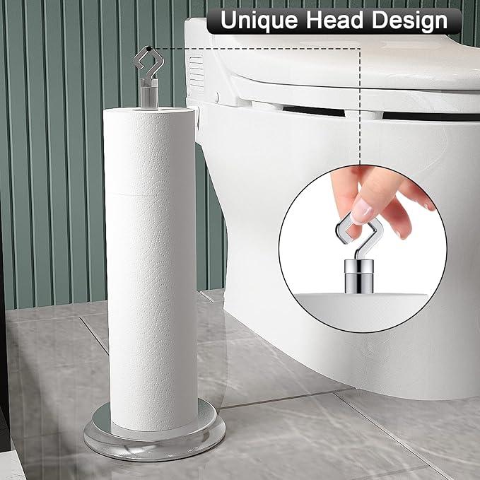 Toilet Paper Holder for Bathroom, Metal Free Standing Toilet Paper Storage with Rustproof, Tissue Paper Roll Stand for Bathroom Accessories (Poilshed Chrome) - ModernBath