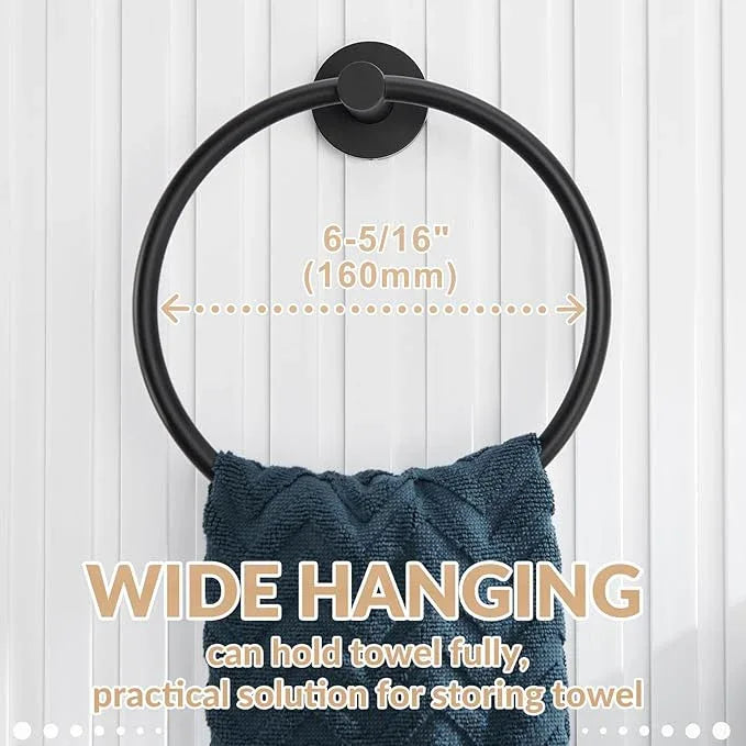 APLusee Matte Black Towel Ring Wall Mounted, Hand Towel Holder for Bathroom, Solid Stainless Steel Round Wall Hanger - ModernBath