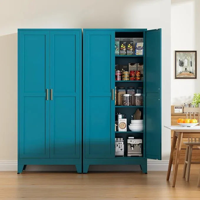 71” Tall Pantry Storage Cabinet, Kitchen Cabinets, Metal Cupboard with 4 Adjustable Shelves for Dining Room, Bathroom, Living Room - ModernBath