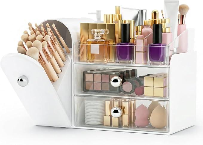 Makeup Organizer,Vanity Organizer with Makeup Brush Holder,Large Skincare Organizers and Bathroom Countertop Organizer,Storage Lipstick,Perfume,Nail Polish,Beauty,Hair Accessories,Gifts for Women - ModernBath
