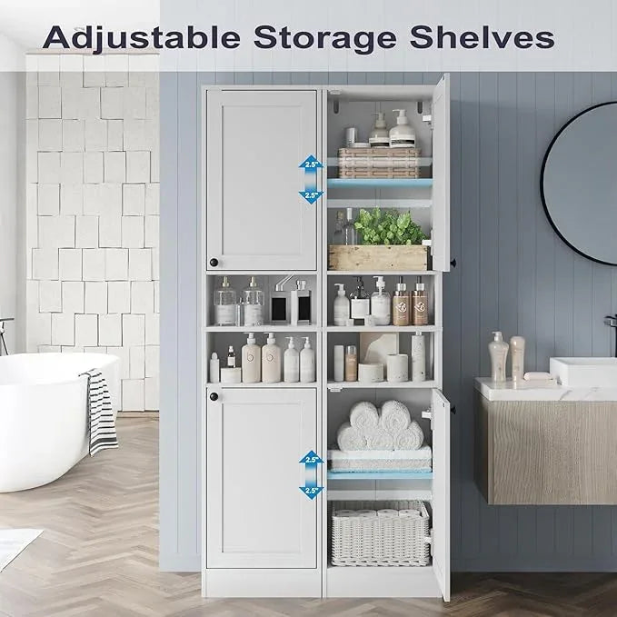 67" Tall Bathroom Cabinet with 2 Doors, Narrow Freestanding Floor Cabinet, Slim Storage Unit with Adjustable Shelves for Bathroom, Living Room, Entryway, Kitchen, White - ModernBath