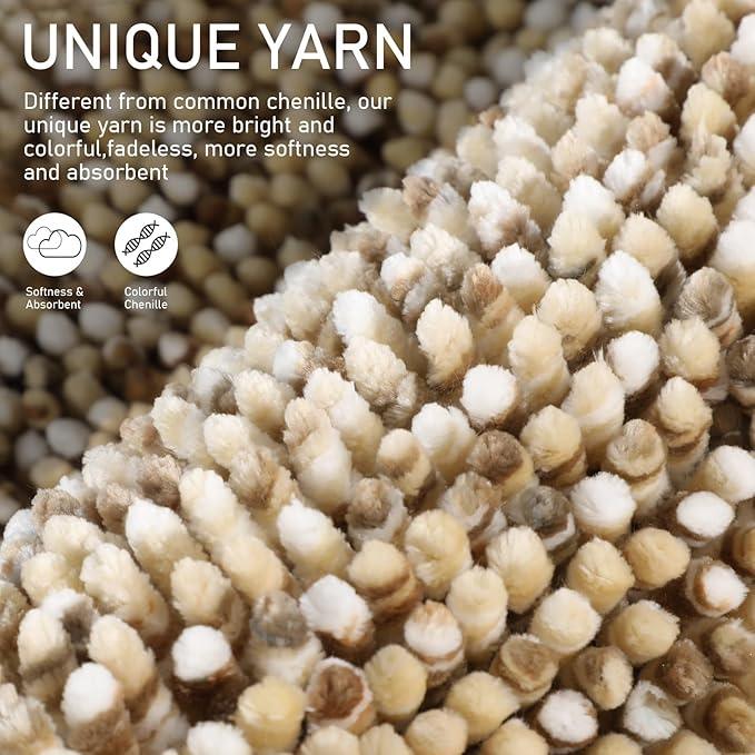 Yimobra Bath Mats for Bathroom Non Slip, 31.5x20, Extra Soft Chenille Bathroom Rugs, Fluffy Plush Luxury Shower Mat Outside, Water Absorbent, Machine Washable, Sink and Tub, Beige & Light Coffee - ModernBath