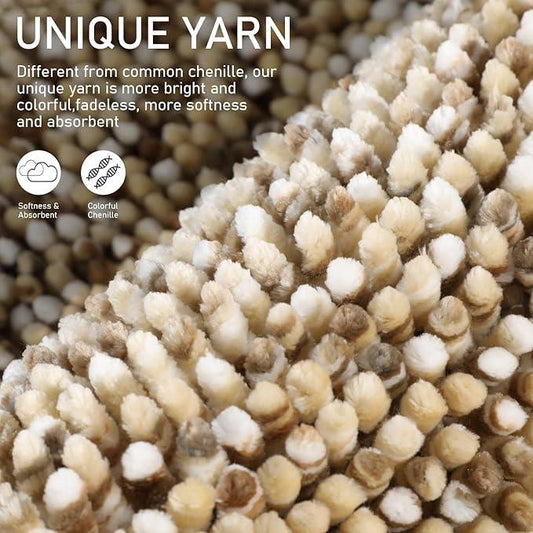 Yimobra Bath Mats for Bathroom Non Slip, 31.5x20, Extra Soft Chenille Bathroom Rugs, Fluffy Plush Luxury Shower Mat Outside, Water Absorbent, Machine Washable, Sink and Tub, Beige & Light Coffee - ModernBath