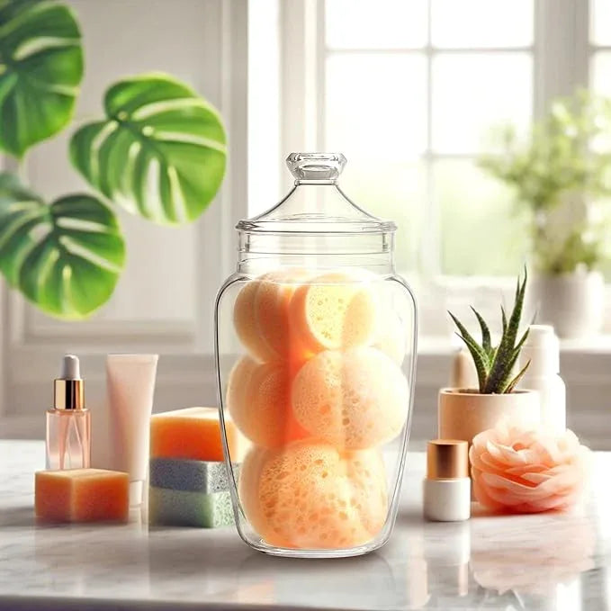 Amazing Abby - Eleanor - Plastic Bathroom Canister (60 oz), Acrylic Apothecary Jar for Vanity, BPA-Free and Shatter-Proof, Great for Bath Sponges and Shower Balls (NOT Glass) - ModernBath