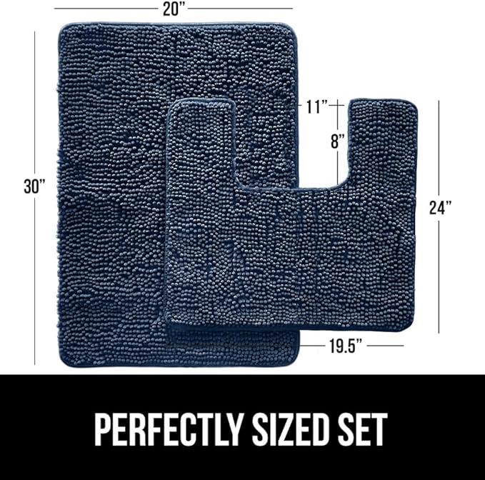 GORILLA GRIP Bathroom Rug Sets, Soft Chenille 2 Piece Area Rugs Set, Toilet Base Mat and 30x20 Carpet, Absorbent Microfiber Washable Mats Dry Quickly, Home Décor and Bath Room Accessories, Navy Blue - ModernBath