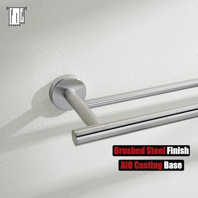 JQK Double Towel Bar, 15 Inch 304 Stainless Steel Thicken 0.8mm Towel Rack Holder for Bathroom Washcloths and Hand Towels, Brushed Wall Mount, Useable Length 12 Inch, TB100L12-BN - ModernBath